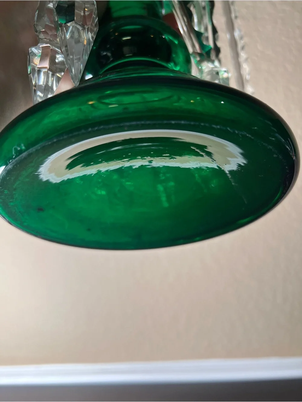 Antique Late 1800s Victorian Bohemian Glass Lustre Form, Emerald Green, Mantle
